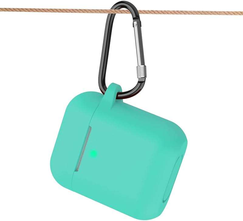 SATLITOG Case Cover with Secure Lock Keychain, Protective Silicone Cover Compatible with Apple AirPods 2nd & 1st Charging Case - Mint Green - Image 5