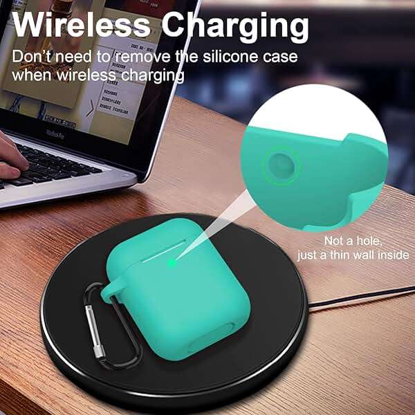 SATLITOG Case Cover with Secure Lock Keychain, Protective Silicone Cover Compatible with Apple AirPods 2nd & 1st Charging Case - Mint Green - Image 6