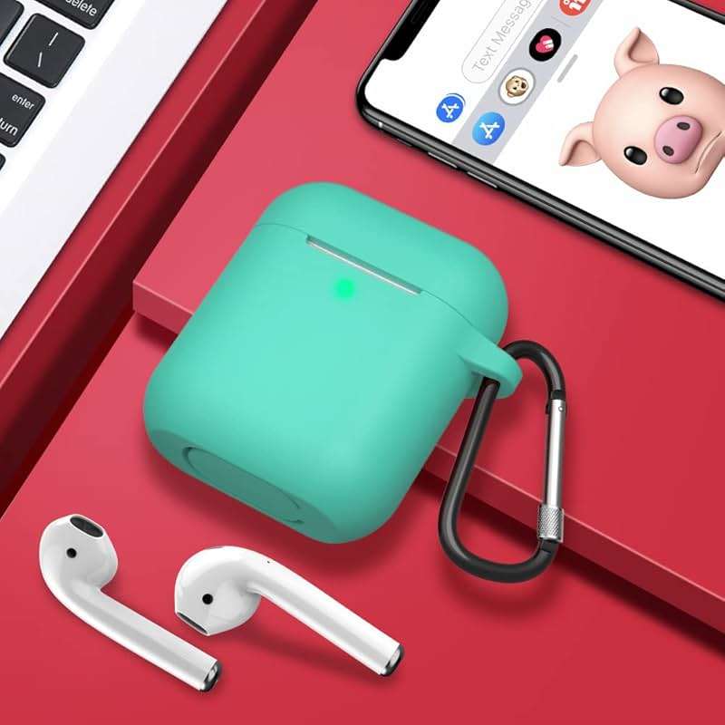 SATLITOG Case Cover with Secure Lock Keychain, Protective Silicone Cover Compatible with Apple AirPods 2nd & 1st Charging Case - Mint Green - Image 7