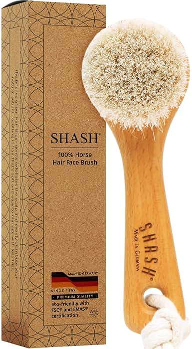 SHASH Since 1869 Hand Made in Germany - Sustainable Exfoliating Face Brush, Scrub Cleansing Brush, Exfoliates Skin to Help Reduce Flaking, Supports Glowing Complexion (Medium Horse Hair Bristle) - Image 1