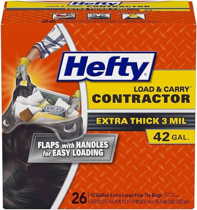 Hefty Load & Carry Heavy Duty Contractor Large Trash Bags, 42 Gallon, 26 Count - Image 1