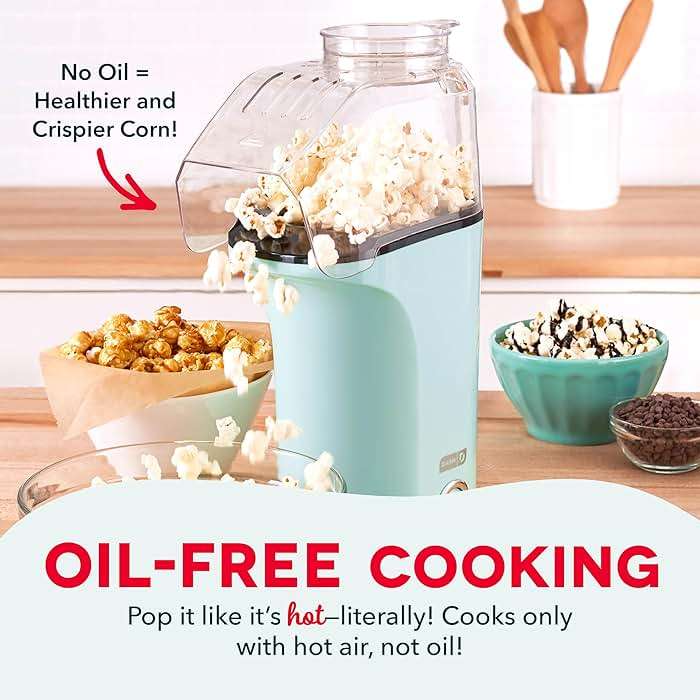 DASH Fresh Pop Popcorn Maker - Oil-Free, Air Popcorn Popper - With Measuring Cup & Recipe Guide - Perfect for Movie Nights - 16 Cups, Aqua - Image 3