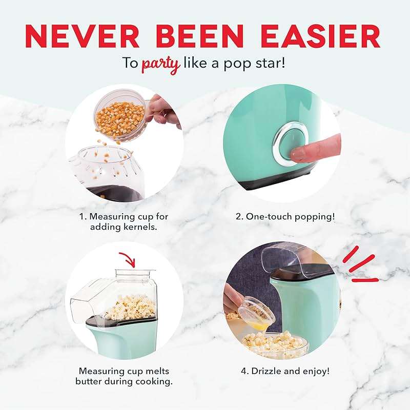 DASH Fresh Pop Popcorn Maker - Oil-Free, Air Popcorn Popper - With Measuring Cup & Recipe Guide - Perfect for Movie Nights - 16 Cups, Aqua - Image 4