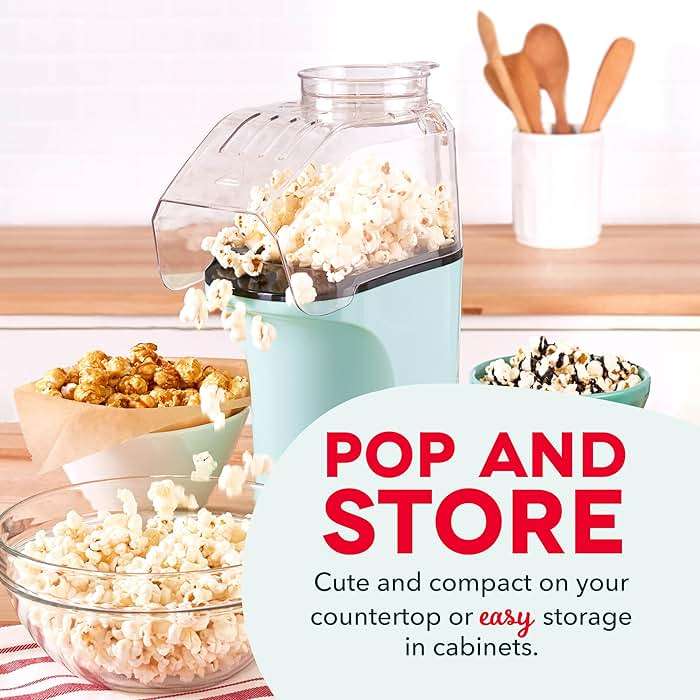 DASH Fresh Pop Popcorn Maker - Oil-Free, Air Popcorn Popper - With Measuring Cup & Recipe Guide - Perfect for Movie Nights - 16 Cups, Aqua - Image 5