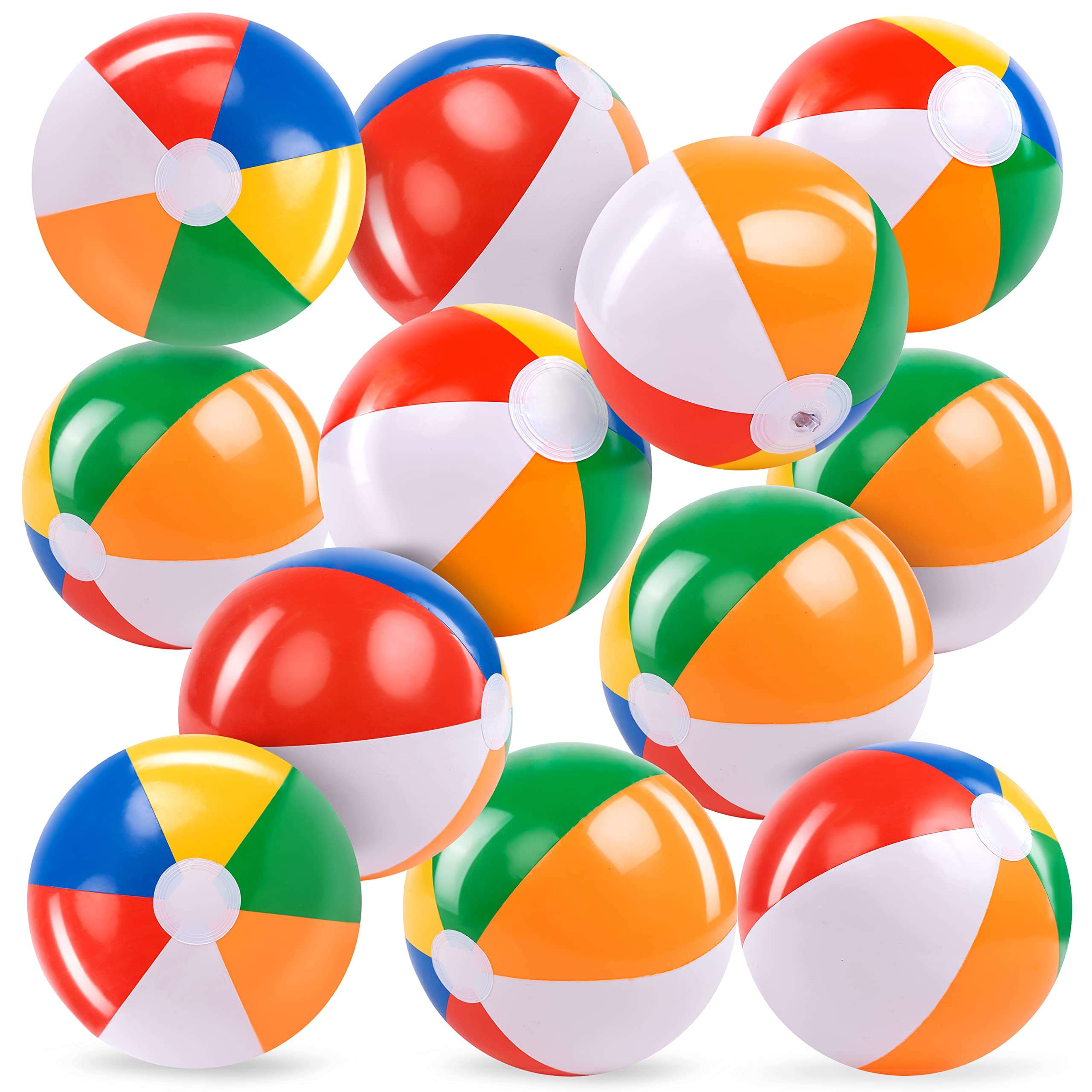 JOYIN 12-Pack 12“ Beach Balls - Bulk Classic Beachball Inflatable Swimming Pool Toys for Games Adults Kids Birthday Party Supplies Combo Set, Rainbow Color Blow Up Luau Decorations Favors Gifts (12") - Image 1