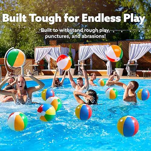 JOYIN 12-Pack 12“ Beach Balls - Bulk Classic Beachball Inflatable Swimming Pool Toys for Games Adults Kids Birthday Party Supplies Combo Set, Rainbow Color Blow Up Luau Decorations Favors Gifts (12") - Image 2