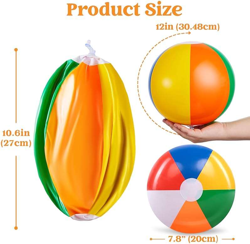 JOYIN 12-Pack 12“ Beach Balls - Bulk Classic Beachball Inflatable Swimming Pool Toys for Games Adults Kids Birthday Party Supplies Combo Set, Rainbow Color Blow Up Luau Decorations Favors Gifts (12") - Image 5