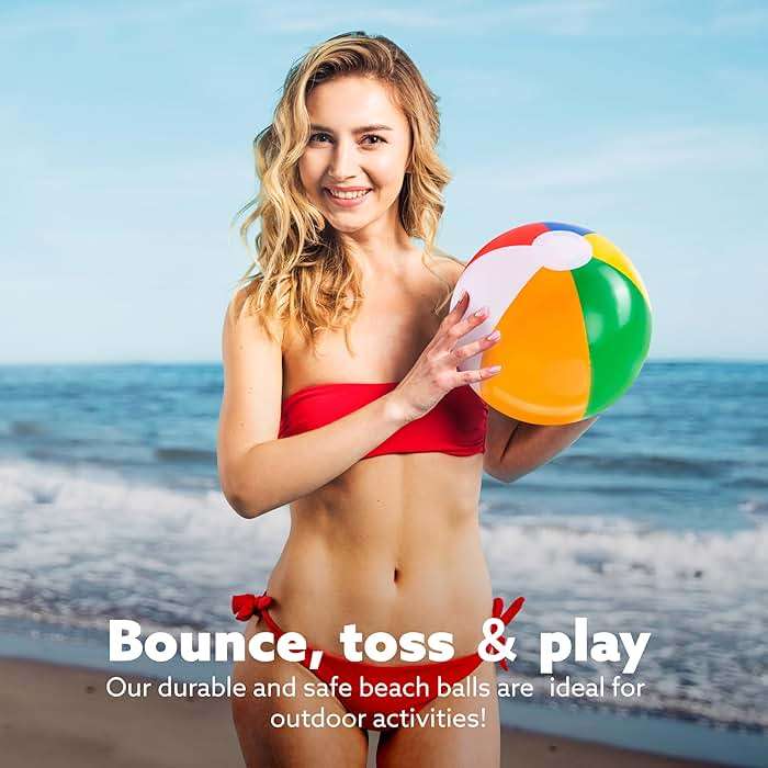 JOYIN 12-Pack 12“ Beach Balls - Bulk Classic Beachball Inflatable Swimming Pool Toys for Games Adults Kids Birthday Party Supplies Combo Set, Rainbow Color Blow Up Luau Decorations Favors Gifts (12") - Image 9