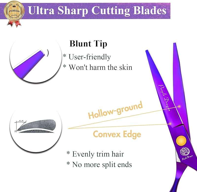 Purple Dragon 5.5 inch Hair Cutting Scissors Set with Razor, Leather Scissors Case, Barber Hair Cutting Shears Hair Thinning/Texturizing Shears for Professional Hairdresser or Home Use (Purple) - Image 2