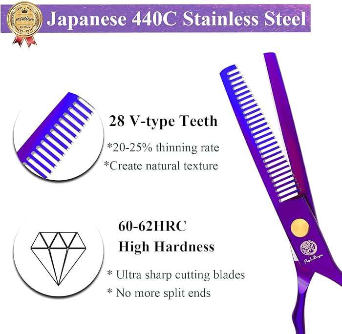Purple Dragon 5.5 inch Hair Cutting Scissors Set with Razor, Leather Scissors Case, Barber Hair Cutting Shears Hair Thinning/Texturizing Shears for Professional Hairdresser or Home Use (Purple) - Image 3