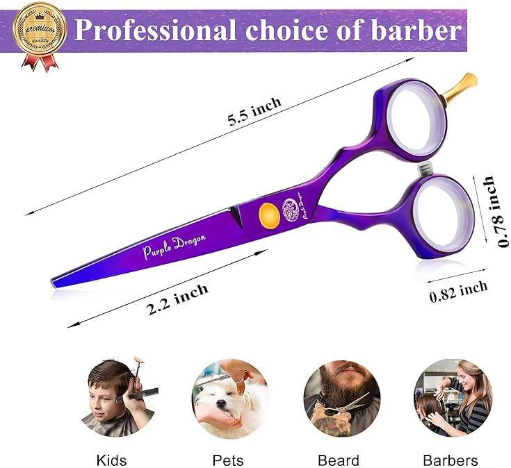 Purple Dragon 5.5 inch Hair Cutting Scissors Set with Razor, Leather Scissors Case, Barber Hair Cutting Shears Hair Thinning/Texturizing Shears for Professional Hairdresser or Home Use (Purple) - Image 5