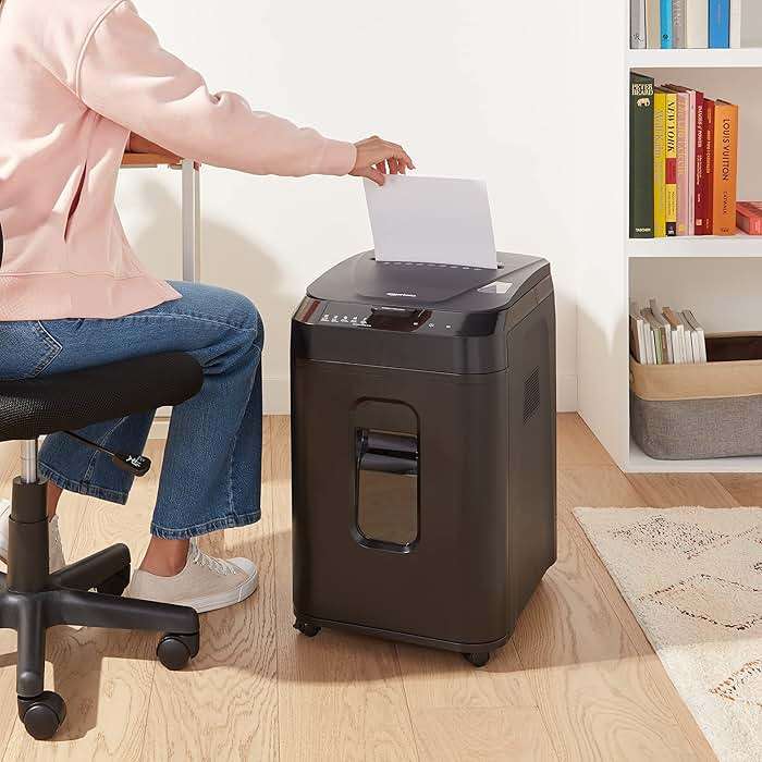 Amazon Basics 150-Sheet Autofeed Micro-Cut Paper and Credit Card Shredder, High Security Level P-4 with 8.5-Gallon Bin, 60-Minute Continuous Run Time, Black - Image 3