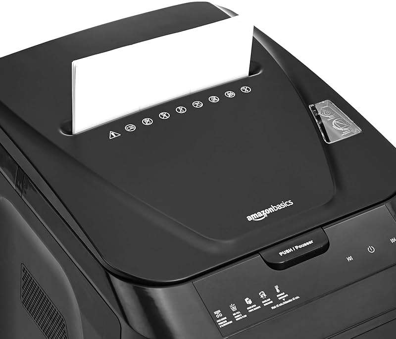 Amazon Basics 150-Sheet Autofeed Micro-Cut Paper and Credit Card Shredder, High Security Level P-4 with 8.5-Gallon Bin, 60-Minute Continuous Run Time, Black - Image 9