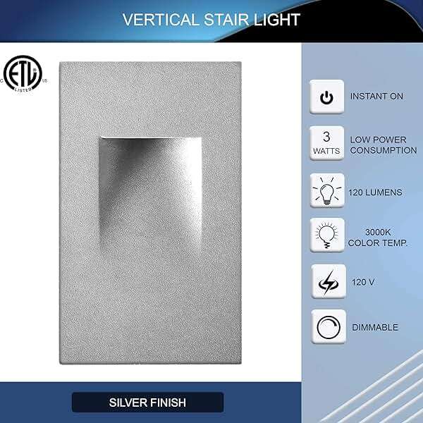 Ciata LED Stair Lights Indoor - Step Lights Outdoor Stair Light 3 Watt, Warm White Stairway Lighting for Outdoor and Indoor Stairs 3000K Concrete, Home Theater Lighting - Silver Finish, Vertical - Image 3