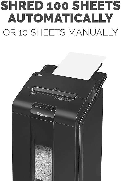 Fellowes AutoMax Micro-Cut 100M Commercial Office Auto Feed 2-in-1 Paper Shredder with 100-Sheet Capacity, Black - Image 2