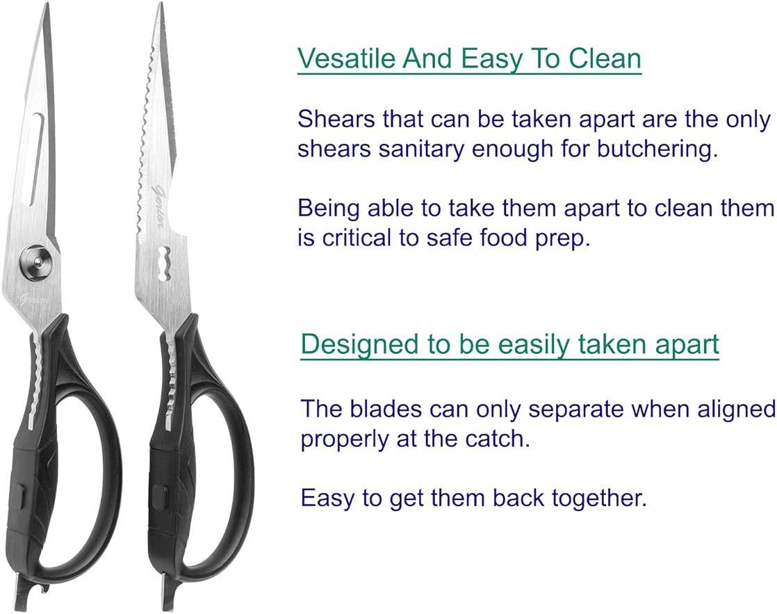 Kitchen Scissors - Heavy Duty Shears for Cutting Chicken, Poultry, Food, Meat - Black Handle - Image 3
