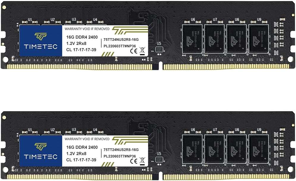 Timetec 32GB KIT (2x16GB) DDR4 2400MHz (PC4-2400T) PC4-19200 UDIMM Desktop RAM – 288-Pin 1.2V CL17 Non-ECC Unbuffered DIMM Memory Module Upgrade - Image 1