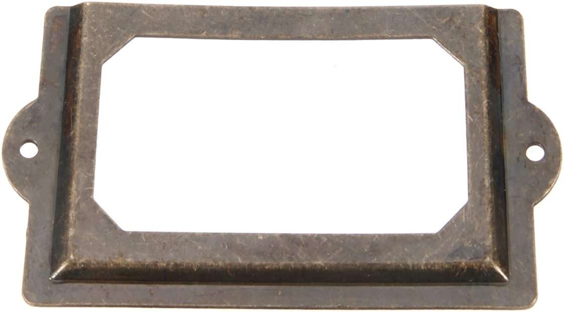 4 PCS Antique Tag Label Frames File Name Card Holder Bronze Drawer Pull Labels Holders for Office File Case Library Drawer Medicine Cabinet Apothecary Furniture (Length:5", Height:2-3/4") - Image 2