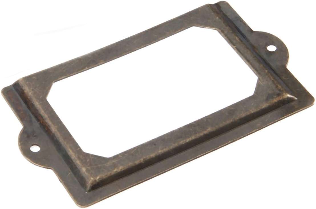 4 PCS Antique Tag Label Frames File Name Card Holder Bronze Drawer Pull Labels Holders for Office File Case Library Drawer Medicine Cabinet Apothecary Furniture (Length:5", Height:2-3/4") - Image 3