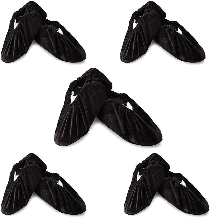 PlasMaller 5 Pairs Non Slip Washable Reusable Shoes Covers For Household Thickened Boots, Black, L - Image 1