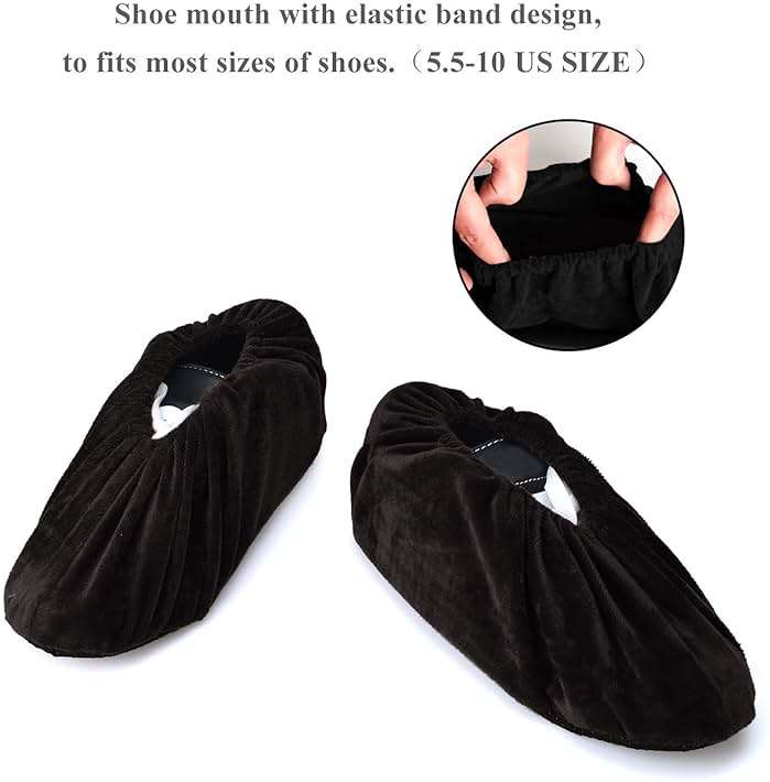 PlasMaller 5 Pairs Non Slip Washable Reusable Shoes Covers For Household Thickened Boots, Black, L - Image 4