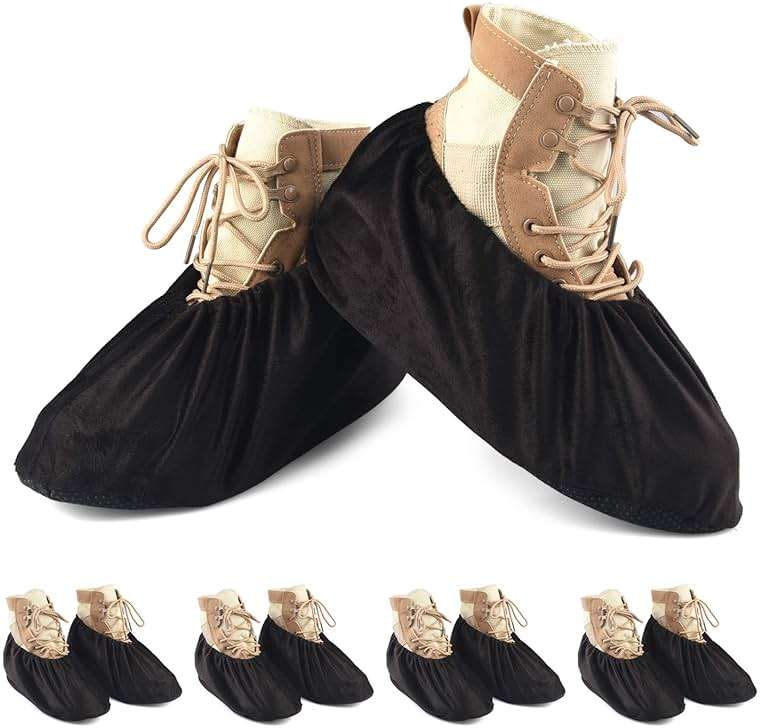 PlasMaller 5 Pairs Non Slip Washable Reusable Shoes Covers For Household Thickened Boots, Black, L - Image 9