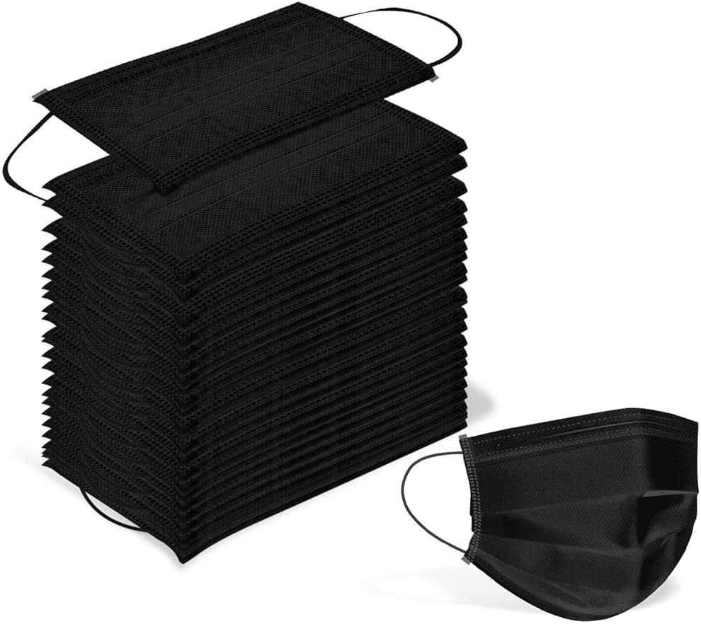 Wecolor 100 PCS Black Masks, Disposable Face Mask, 3 Ply Protection Masks - Image 1