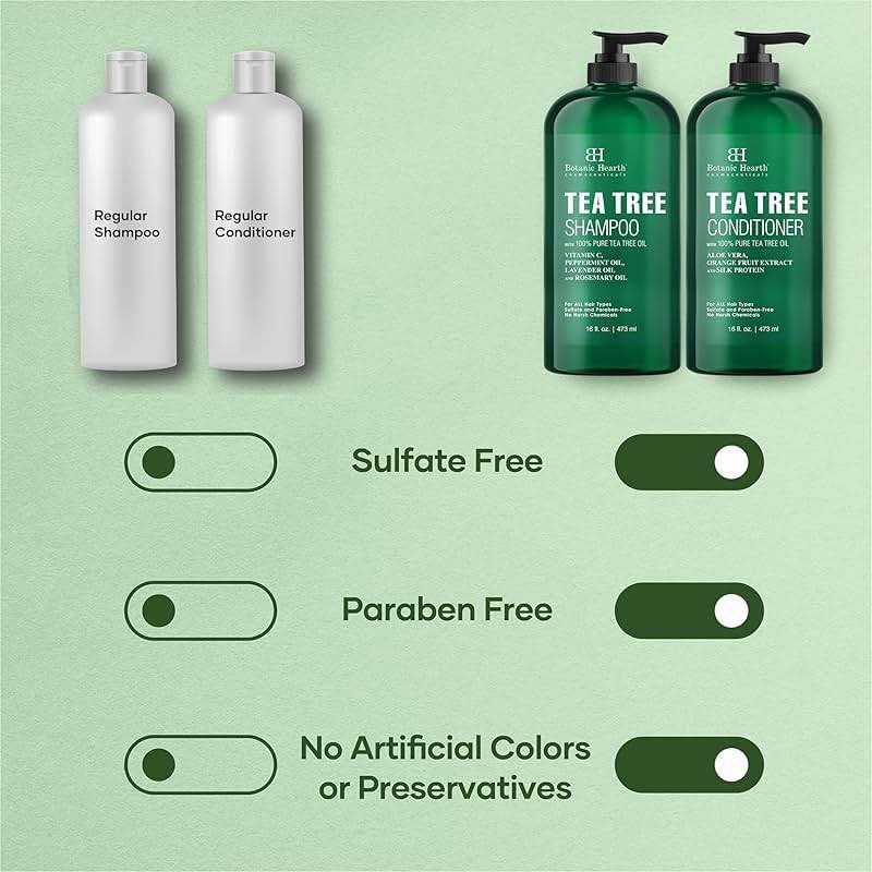 Botanic Hearth Tea Tree Shampoo And Conditioner Set | With 100% Pure Tea Tree Oil, For Itchy And Dry Scalp, Sulfate/Paraben Free | For Men And Women | 16 Fl Oz Each - Image 5