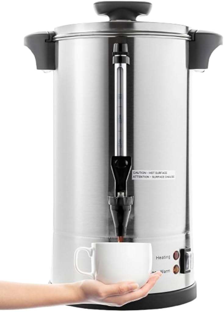SYBO SR-CP-50B Commercial Grade Stainless Steel Percolate Coffee Maker Hot Water Urn for Catering, 50-Cup 8 L, Metallic - Image 1