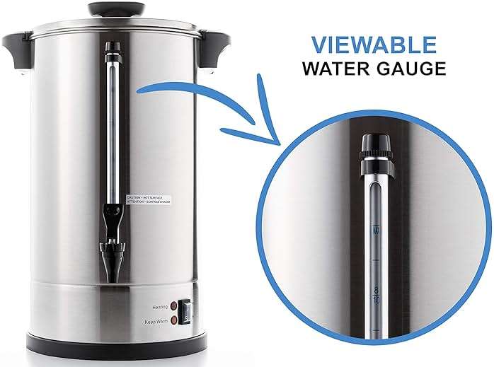SYBO SR-CP-50B Commercial Grade Stainless Steel Percolate Coffee Maker Hot Water Urn for Catering, 50-Cup 8 L, Metallic - Image 3