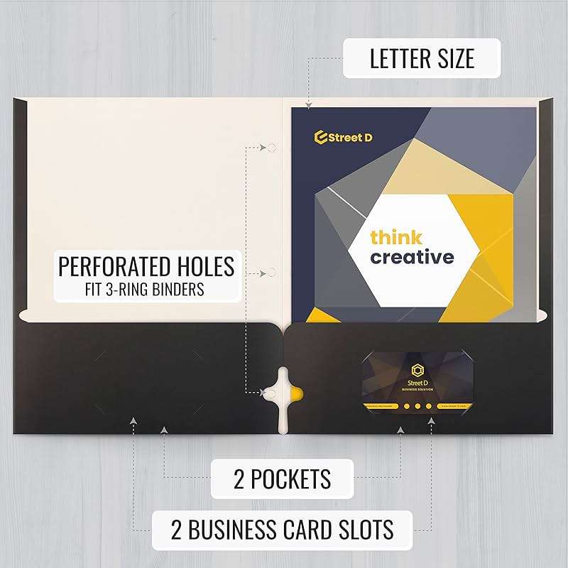 Better Office Products Two Pocket Portfolio Folders, 50-Pack, Black, Letter Size Paper Folders, 50 Pieces, Black - Image 3