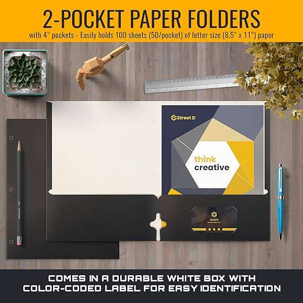 Better Office Products Two Pocket Portfolio Folders, 50-Pack, Black, Letter Size Paper Folders, 50 Pieces, Black - Image 4