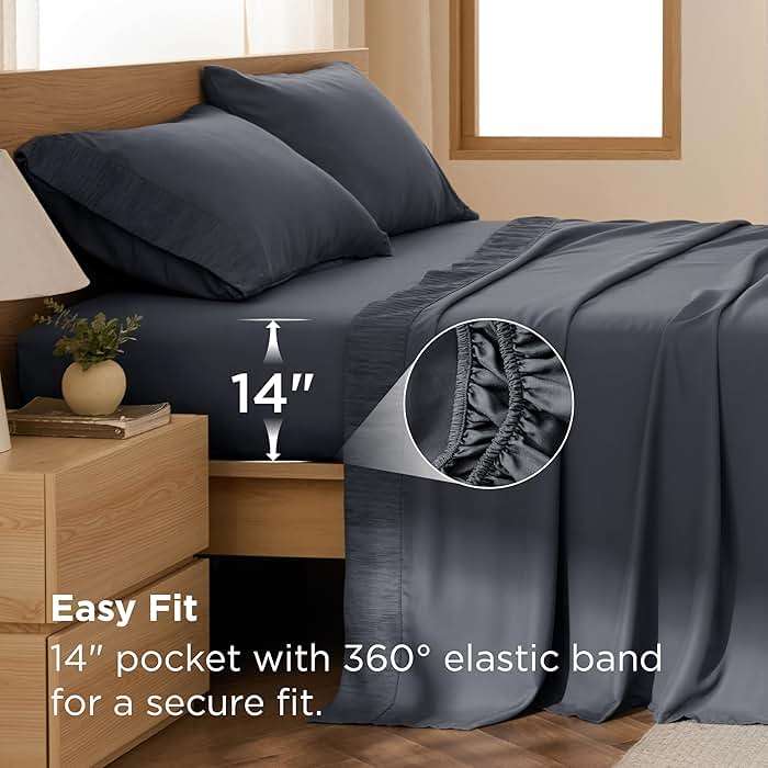 Bedsure Queen Sheet Set - 4 Pieces Soft Queen Size Sheets - Breathable & Cooling - Hotel Luxury - Easy Care Polyester Microfiber Bedding for Kids, Women, Men, Dark Grey - Image 4