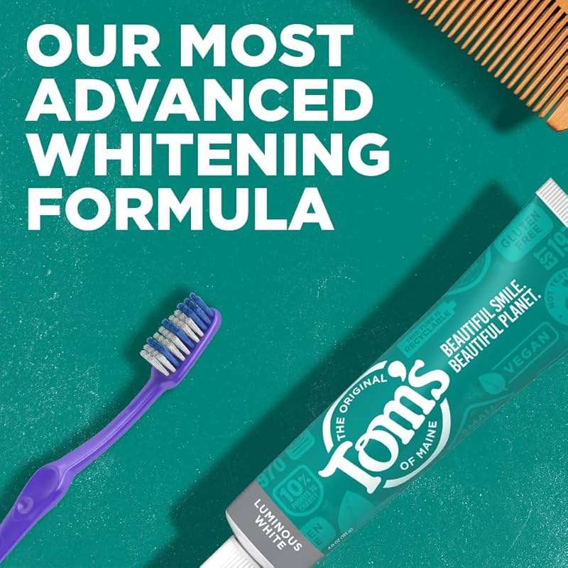 Tom's of Maine Natural Luminous White Toothpaste with Fluoride, Clean Mint, 4.0 oz. 3-Pack - Image 3