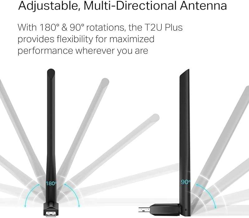 TP-Link AC600 USB WiFi Adapter for Desktop PC (Archer T2U Plus)- Wireless Network Adapter for Desktop with 2.4GHz, 5GHz High Gain Dual Band 5dBi Antenna, Supports Win11/10/8.1/8/7/XP, Black - Image 3