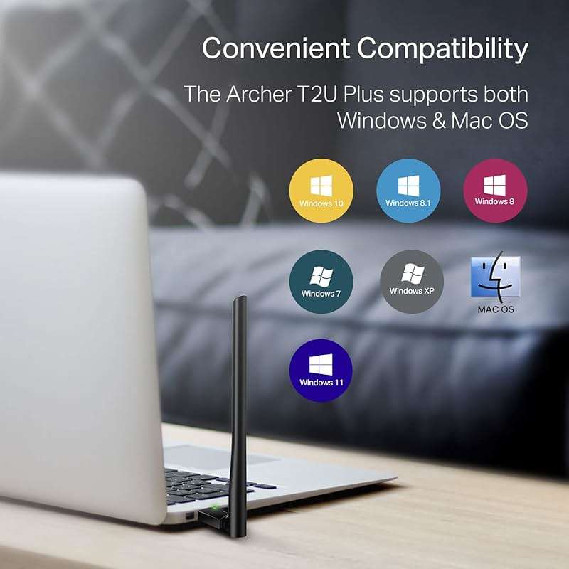 TP-Link AC600 USB WiFi Adapter for Desktop PC (Archer T2U Plus)- Wireless Network Adapter for Desktop with 2.4GHz, 5GHz High Gain Dual Band 5dBi Antenna, Supports Win11/10/8.1/8/7/XP, Black - Image 4
