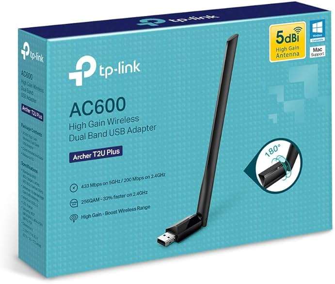 TP-Link AC600 USB WiFi Adapter for Desktop PC (Archer T2U Plus)- Wireless Network Adapter for Desktop with 2.4GHz, 5GHz High Gain Dual Band 5dBi Antenna, Supports Win11/10/8.1/8/7/XP, Black - Image 6