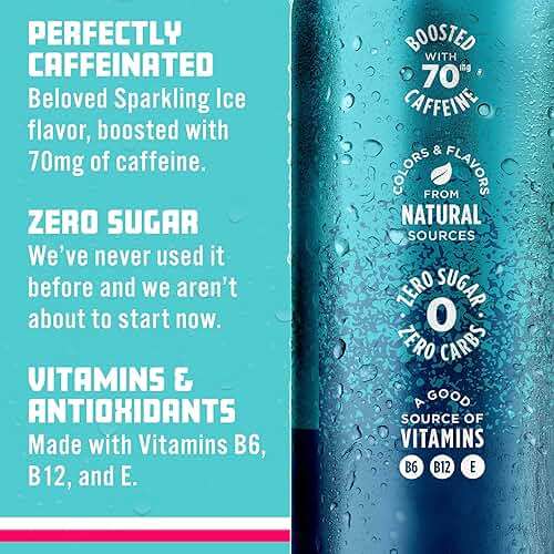 Sparkling Ice Caffeine Blue Raspberry Sparkling Water with Caffeine, Zero Sugar, with Antioxidants and Vitamins,16 fl oz Cans (Pack Of 12) - Image 5