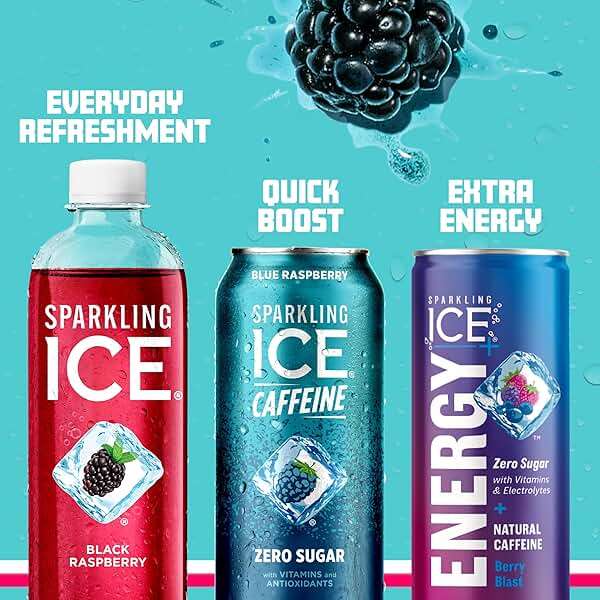 Sparkling Ice Caffeine Blue Raspberry Sparkling Water with Caffeine, Zero Sugar, with Antioxidants and Vitamins,16 fl oz Cans (Pack Of 12) - Image 6