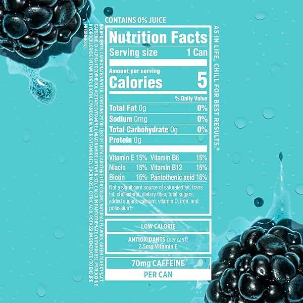 Sparkling Ice Caffeine Blue Raspberry Sparkling Water with Caffeine, Zero Sugar, with Antioxidants and Vitamins,16 fl oz Cans (Pack Of 12) - Image 7