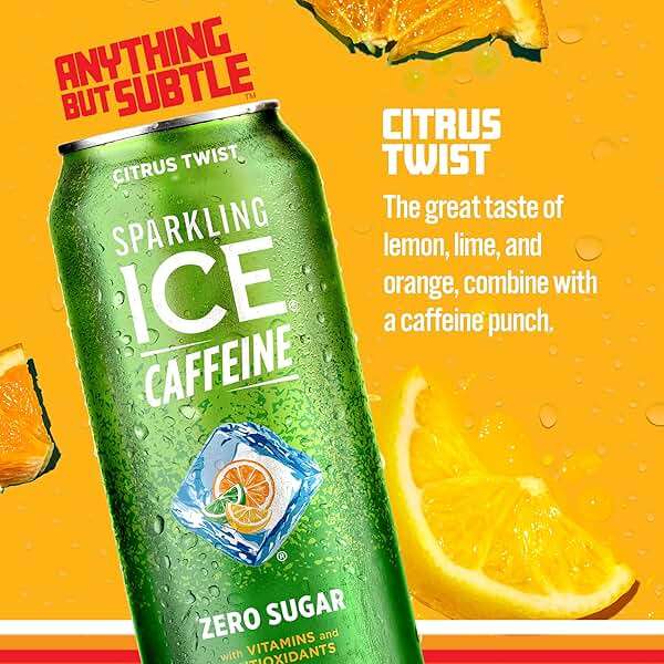 Sparkling Ice Caffeine Citrus Twist Sparkling Water with Caffeine, Zero Sugar, with Antioxidants and Vitamins,16 fl oz Cans (Pack Of 12) - Image 3