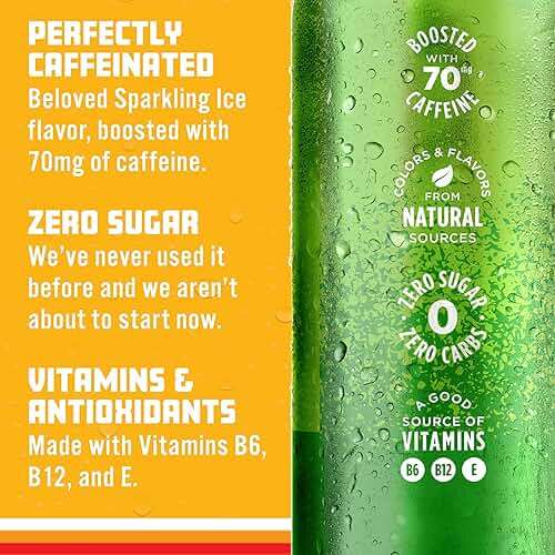 Sparkling Ice Caffeine Citrus Twist Sparkling Water with Caffeine, Zero Sugar, with Antioxidants and Vitamins,16 fl oz Cans (Pack Of 12) - Image 5