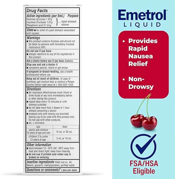 Emetrol Non-Drowsy Liquid Nausea Relief - Upset Stomach Medicine - Pharmacist Recommended Nausea Relief - Cherry Flavor - 4fl oz, 2 Pack - Image 2