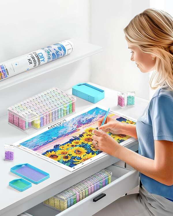 ARTDOT 64 Jars Storage Containers for Diamond Art Kits for Adults, Portable Storage Organizer with Sticker Labels for Diamond Painting Accessories and Tools - Image 2