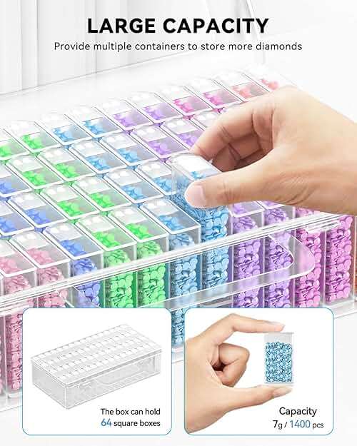 ARTDOT 64 Jars Storage Containers for Diamond Art Kits for Adults, Portable Storage Organizer with Sticker Labels for Diamond Painting Accessories and Tools - Image 4