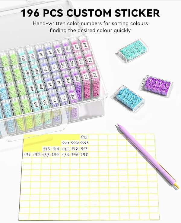 ARTDOT 64 Jars Storage Containers for Diamond Art Kits for Adults, Portable Storage Organizer with Sticker Labels for Diamond Painting Accessories and Tools - Image 6