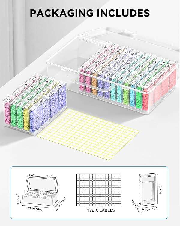 ARTDOT 64 Jars Storage Containers for Diamond Art Kits for Adults, Portable Storage Organizer with Sticker Labels for Diamond Painting Accessories and Tools - Image 9
