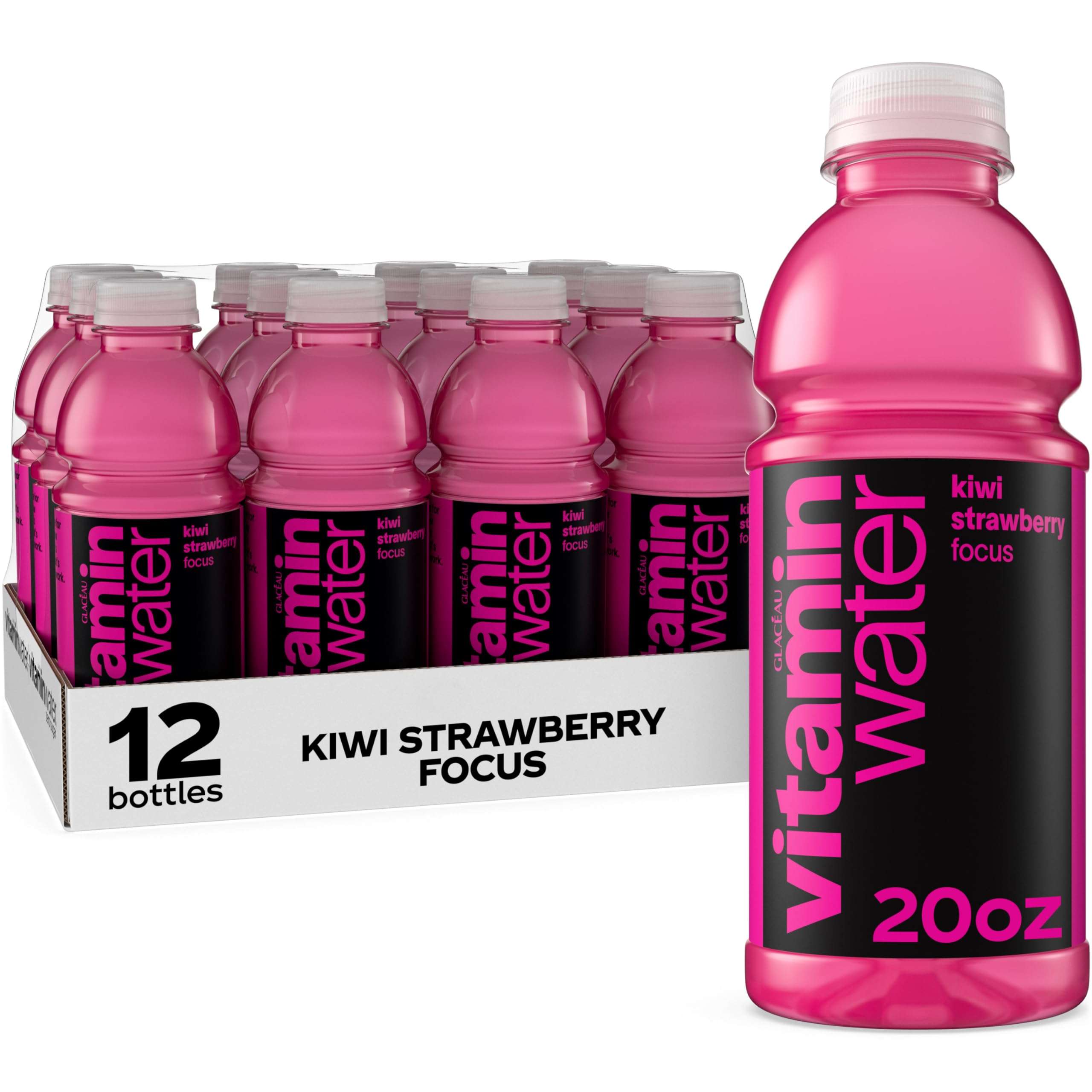 vitaminwater Focus Kiwi Strawberry Nutrient Enhanced Flavored Water Beverage, 20 fl oz Bottles, 12 Pack - Image 1