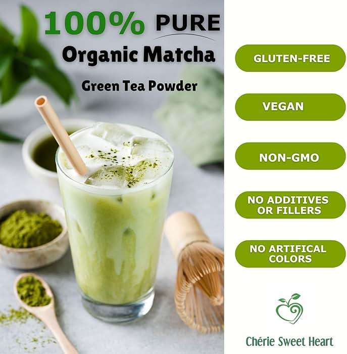 Cherie Sweet Heart Organic Matcha Green Tea Powder - Premium Culinary Grade, Authentic Japanese Origin, Antioxidant-Rich, Gluten-Free, Vegan – Perfect for Lattes, Cooking, Baking & Smoothies – 16oz Resealable Bag - Image 4