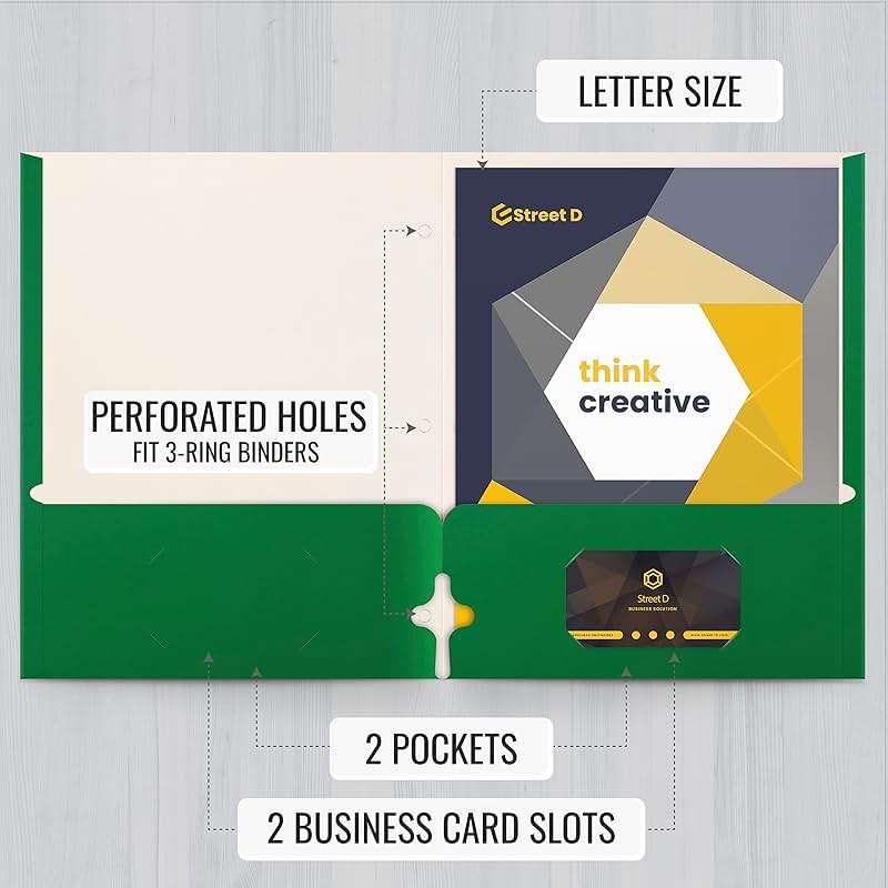 Better Office Products Green Folders, 50 Pack Letter Size Pocket Folders, Green Folders with Pockets, Two Pocket Portfolio Folders, Durable Paper Folders for School Classroom Office Organization - Image 2